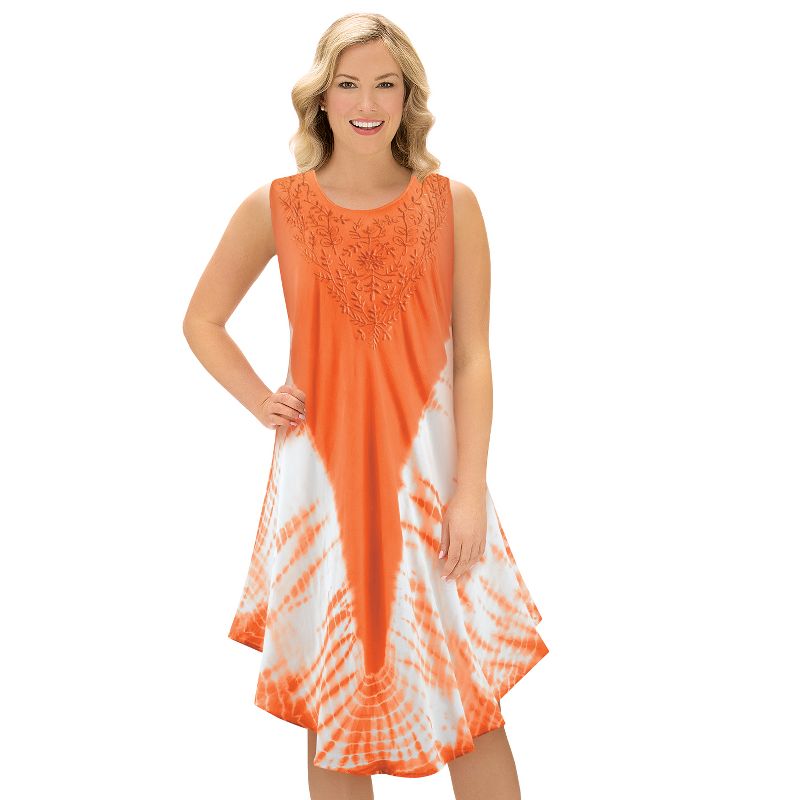 Collections Etc Woven Tie Dye Dress with Embroidery Scooped Neckline, Lightweight Beach Coverup, 2 of 4