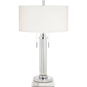 Possini Euro Design Cadence Modern Table Lamp with Square White Marble Riser 30" Tall Glass Column White Shade for Bedroom Living Room Bedside Office - 1 of 4