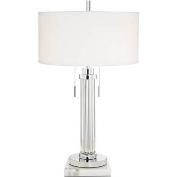 Possini Euro Design Cadence Modern Table Lamp with Square White Marble Riser 30" Tall Glass Column White Shade for Bedroom Living Room Bedside Office