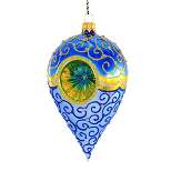 Sbk Gifts Holiday Blue Teardrop W/ Reflector  -  1 Glass Ornament 6.00 Inches -  Ornament Scrolling Glittered  -  Sbk23m1004  -  Glass  -  Blue