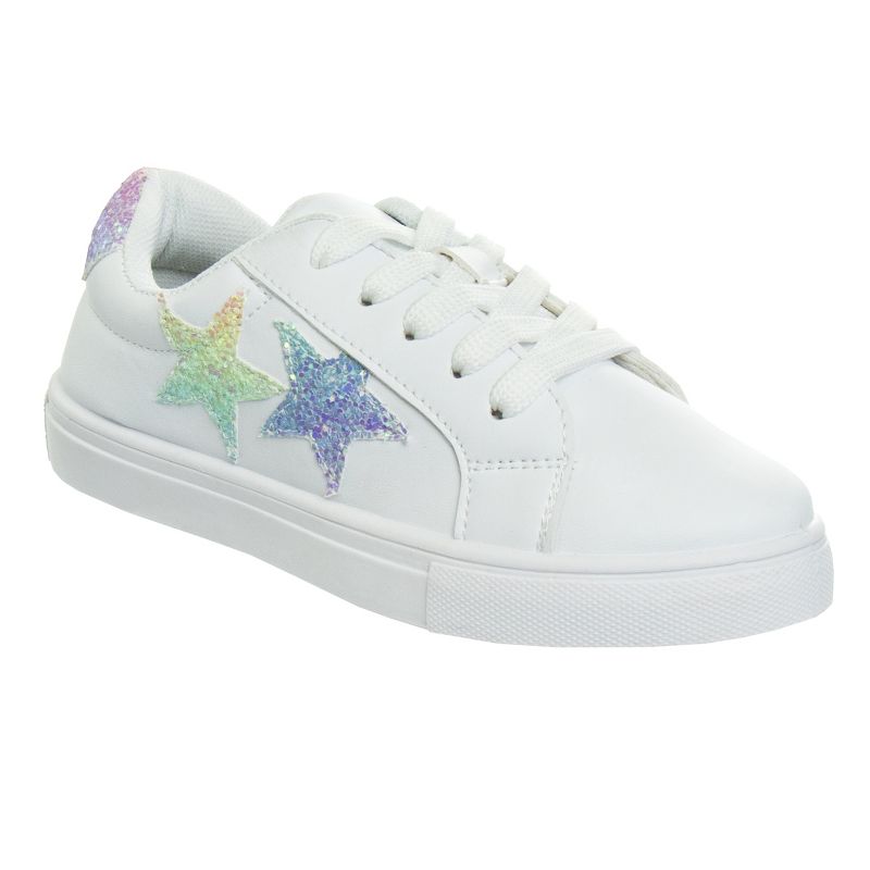 Kensie Girls White Casual Sneakers with Lace Up Closure and Glittery Accents  (Little Kid/Big Kid), 1 of 9
