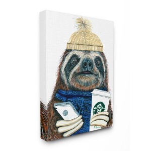 Stupell Industries Basic Sloth Coffee Culture Illustration Winter Clothing - 1 of 4