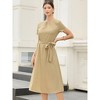 INSPIRE CHIC Women's Summer Work Pleated Short Sleeve Crew Neck Belted A Line Midi Dresses - 4 of 4