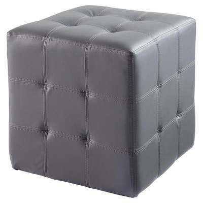 Dario 16.5" Square Modern Faux Leather and Wood Ottoman in Gray - Brant House