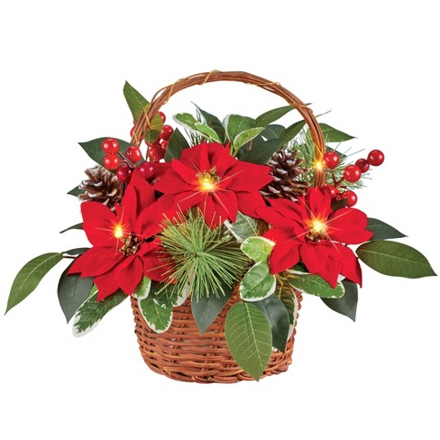 Collections Etc Poinsettia Basket 13 X 13 X 10 Red - image 1 of 2