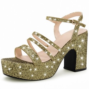 BLISSFUL STEP Women's Glitter Chunky Heel Open Toe Slingback Sandals - 1 of 4