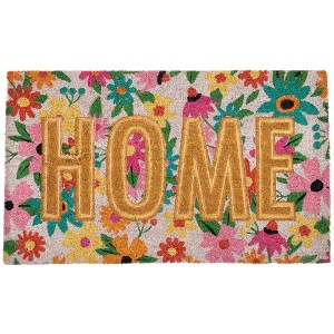 Northlight Pink and Orange Floral "Home" Outdoor Natural Coir Doormat 18" x 30" - 1 of 4
