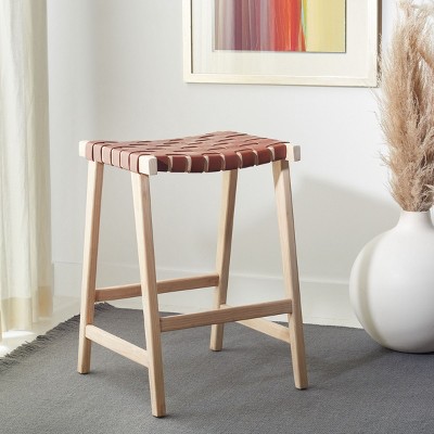 Abreu Airy Contemporary Cognac Leather Counter Stool