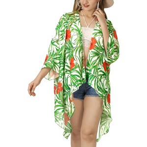 HAPPY BAY Women's Open Front Summer Beach Bikini Cardigan Swimsuit Coverups Beachwear Mini Bathing Suit Duster for Women L-XL Multicolored, Leaf - 1 of 4