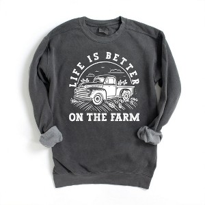 Simply Sage Market Women's Garment Dyed Better On The Farm Truck Graphic Sweatshirt - 1 of 2