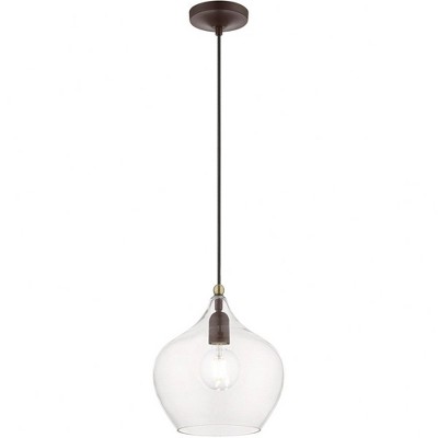 Aldrich Clear Glass Pendant Light with Bronze and Brass Accents