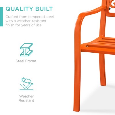 Carrot Orange Steel Outdoor Bench with Floral Backrest