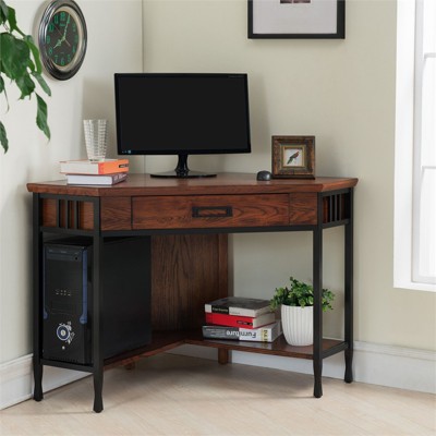 Ironcraft Burnished Black Corner Desk with Keyboard Drawer