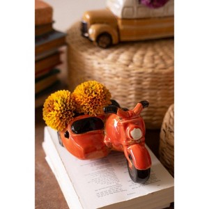 Ceramic Motorcycle with Sidecar Planter – 8" Tall Set of 2 Plant Holder by Kalalou - 1 of 4