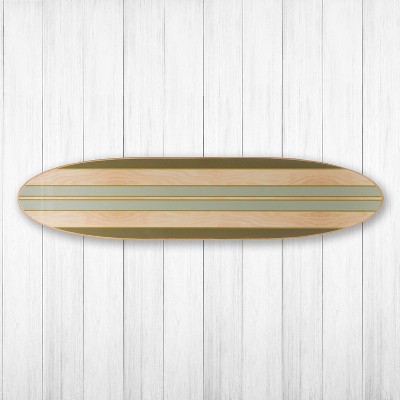 Green and Light Brown Striped Wooden Surfboard Wall Decor