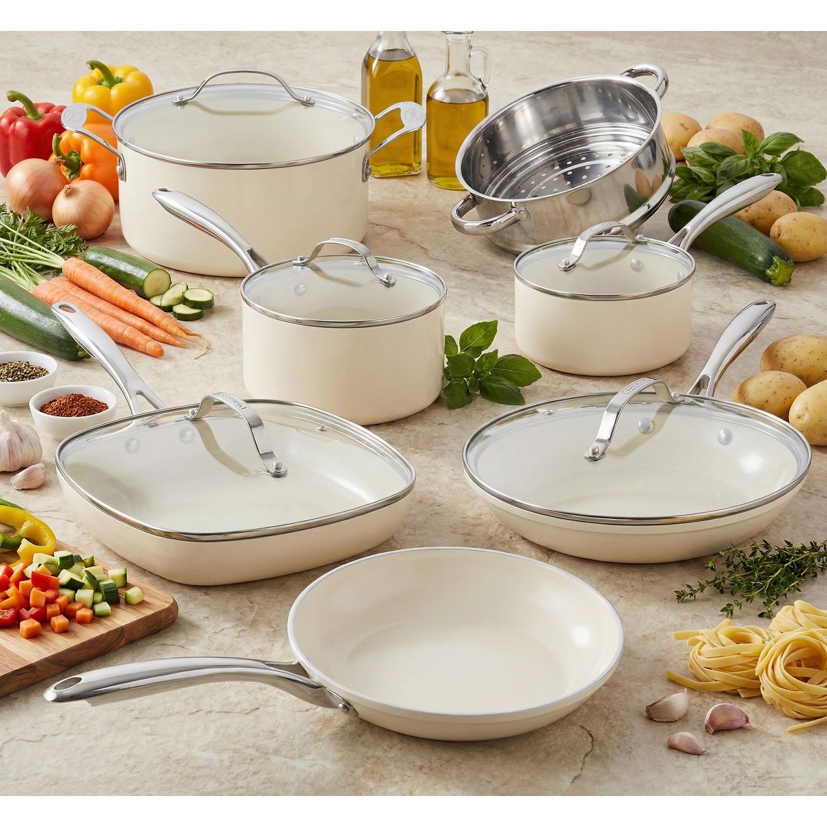Gotham Steel Pots and Pans Set 12Pc Nonstick Ceramic Cookware Set with Stay Cool Handles
