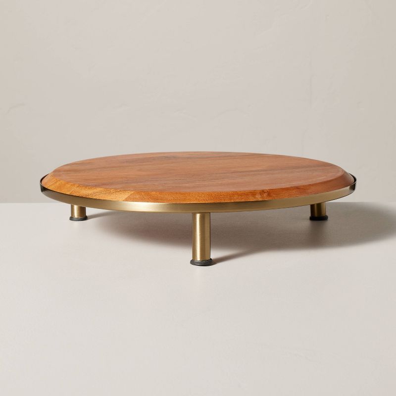 12&#34; Wood &#38; Brass Round Footed Serving Stand - Hearth &#38; Hand&#8482; with Magnolia, 4 of 8