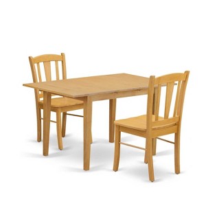 HomeStock 3-Pc Natural Brown Oak Finish Rectangular Solid Wood Top with Butterfly Leaf Dining Table Set - 1 of 4