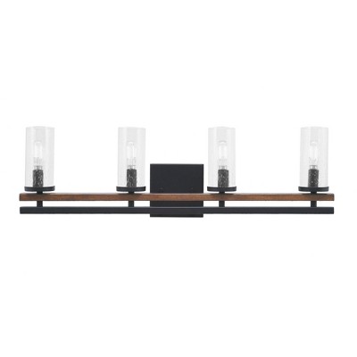 Toltec Lighting Belmont 4 - Light Vanity in  Matte Black/Wood Grain with 2.5" Clear Bubble Shade