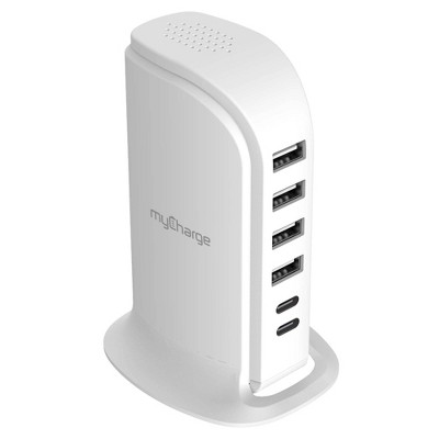 myCharge 28W 6-Port USB-A & USB-C Power Hub Charging Station - White