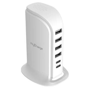 myCharge 28W 6-Port USB-A & USB-C Power Hub Charging Station – White