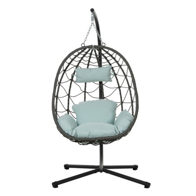 VisioGear Egg Chairs, Patio Egg Chair with Stand, Patio Hanging Egg Chair for Bedroom Living Room Balcony, Gray & Blue, 39.3"*37"*74.8"