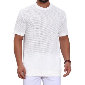 INSPIRE CHIC Men's Waffle Texture Short Sleeve Crew Neck Solid Casual Knitted T-Shirts - 1 of 4
