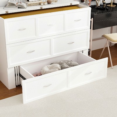 White Full Size Murphy Bed with Drawer and Charging Station