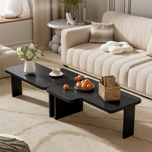 Sapphtopaz Set of 2 Modern Rectangle Coffee Table, Splicing Design Accent Living Room Tables Combination Tables, Center Table for Living Room - 1 of 4