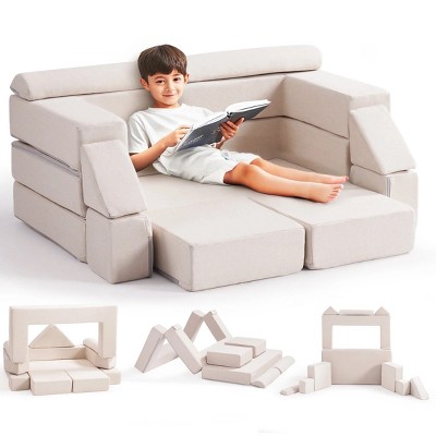 ROBOTIME Sofas Kids Couch Toddler Couch Kid Sofa, Washable Diy Sofa, Kids Couch Bed Fold Out for Playroom, Bedroom, Beige, 20"*39.4"*18"