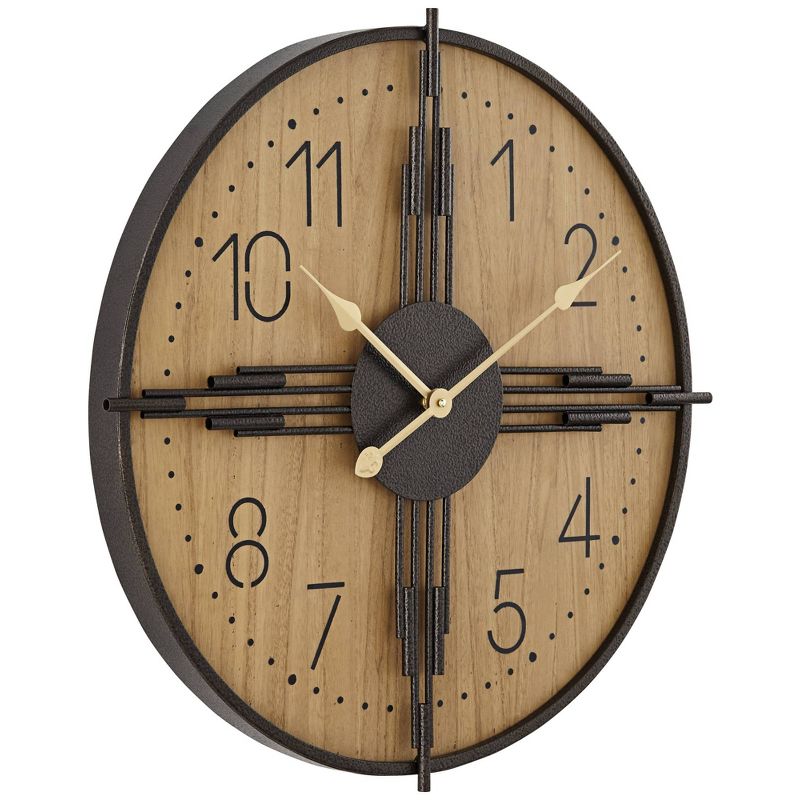 Dahlia Studios York 23.5" Round Matte Wood Antique Bronze Battery Powered Wall Clock, 5 of 8