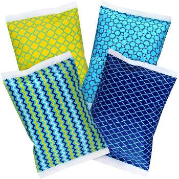 Thrive 4 Pack Small Reusable Ice Packs for Lunch Box or Cooler, Long Lasting, BPA Free, Blue & Green Geometric