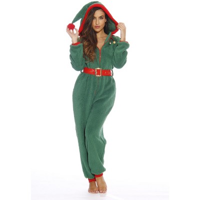 #followme Womens One Piece Elf Adult Onesie Faux Shearling Hoody Xmas  Pajamas 6414-XXL