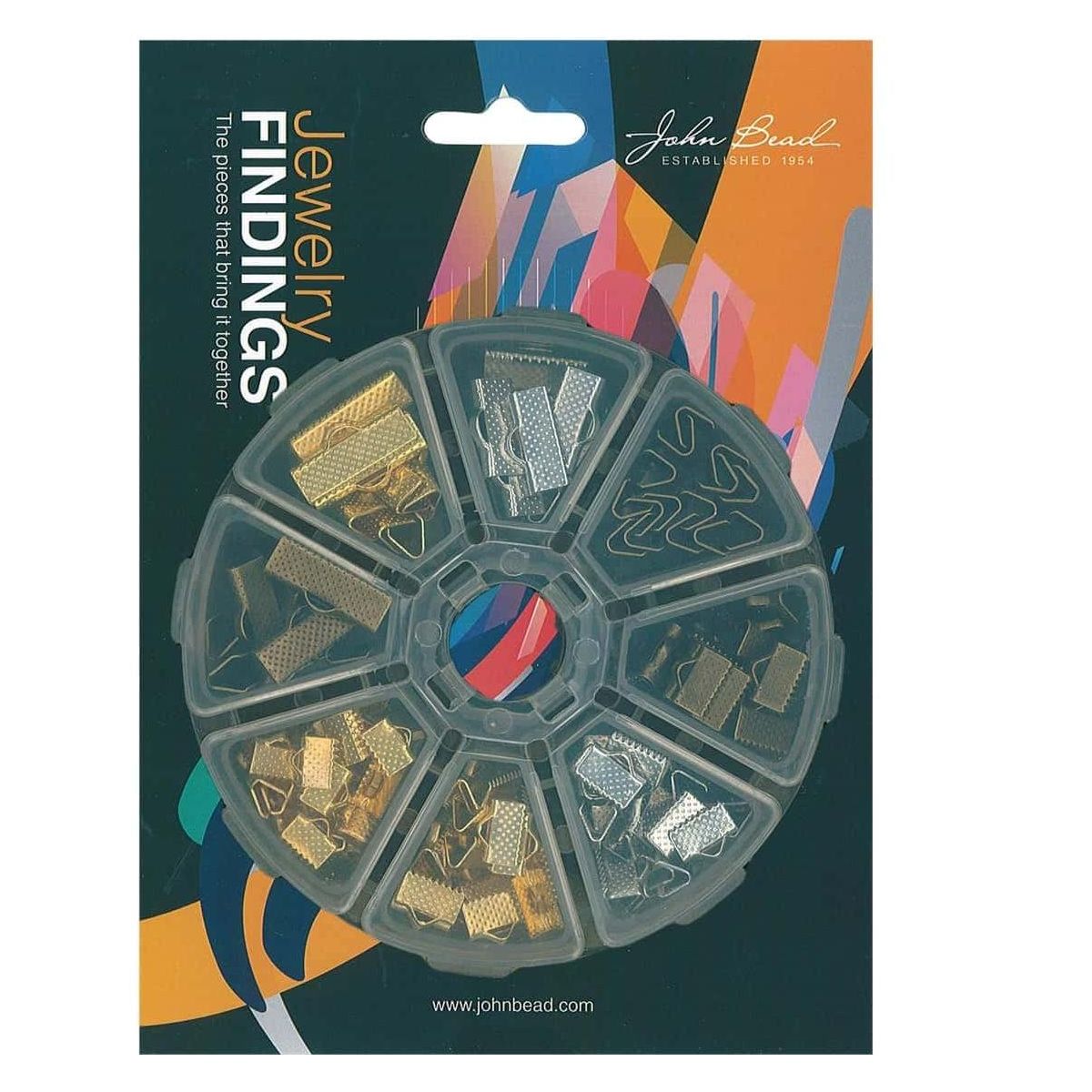 John Bead 138pcs 8 Slots Round Jewelry Findings Kit Clamp Ends Assortment Set