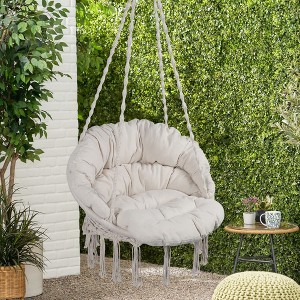 PAGED Outdoor Swing Cotton Rope Porch Swing with Thick Cotton Ropes and Firm Woven-net for Outdoor, Garden - 1 of 4