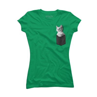 Junior's Design By Humans Pocket Kitten By Mitxeldotcom T-Shirt