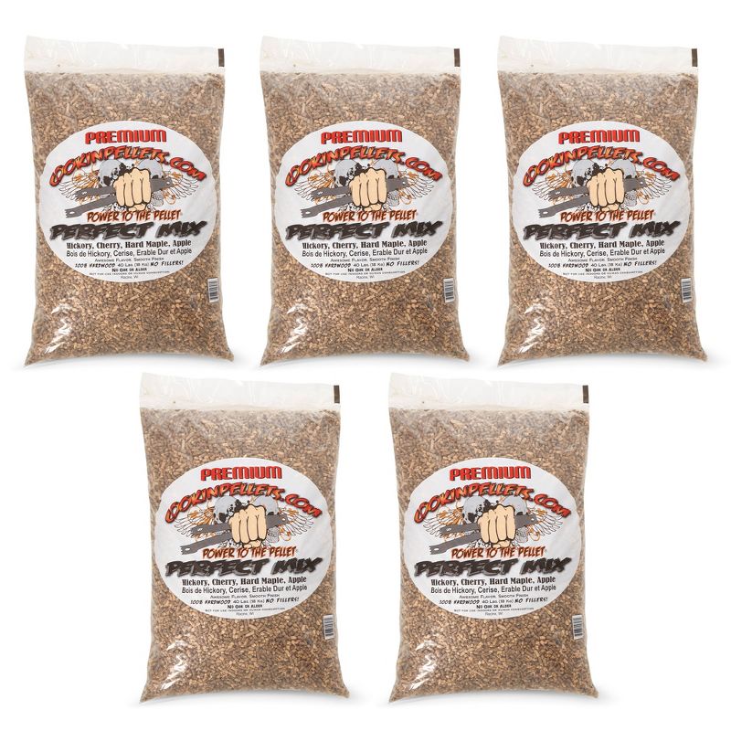 CookinPellets 40PM Perfect Mix 100 Percent Natural Hickory, Cherry, Hard Maple, and Apple Grill Smoker Hardwood Wood Pellets, 40 Pound Bag (5 Pack), 1 of 8