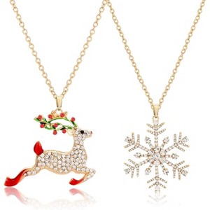 Christmas Jewelry Set - Crystal Snowflake & Reindeer Necklace (2-Piece) - 1 of 4