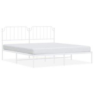 vidaXL California King Metal Bed Frame with Headboard, Sturdy Steel, White, No Mattress - 1 of 4