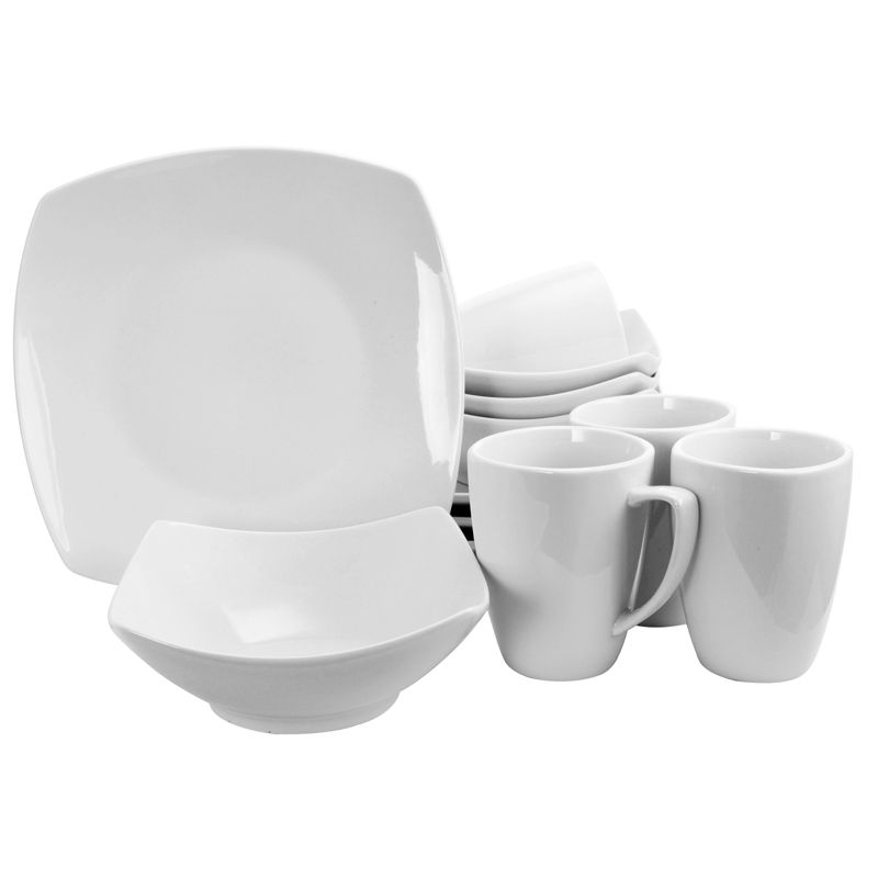 Zen Buffetware 12 pc Dinnerware Set - Square - White - Fine Ceramic - GBX, 5 of 6