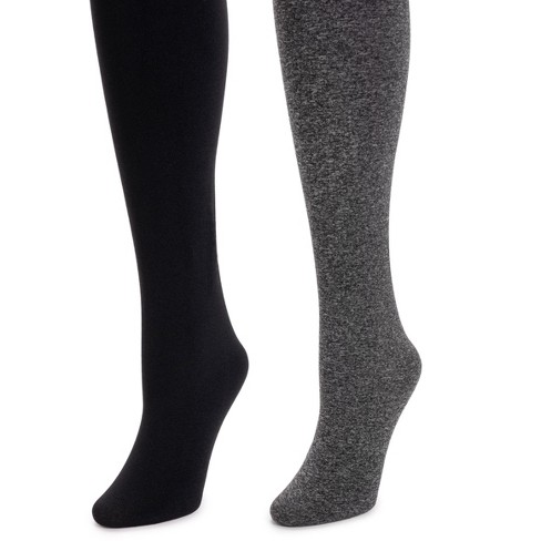 Muk Luks Womens 2 Pair Pack Fleece Lined Tights, Charcoal/black, Large/x  Large : Target