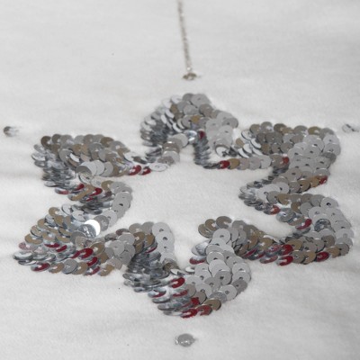 Elegant 60" White Velvet Christmas Tree Skirt with Silver Sequins