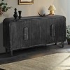 59" Farmhouse Curved Vintage Storage Sideboard, with Large Wooden Handles, Vertical Wood Grain Carving and Adjustable Shelves, for Kitchen - 3 of 4