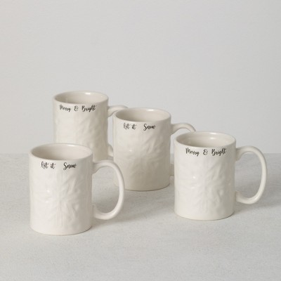 Sullivans Snowflake Dolomite Mug Set of 4, 4"H White