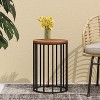 MOEPISY Outdoor Cylindrical Patio End Table With Round Solid Wood Top, Natural - 3 of 4