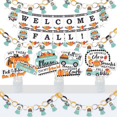 Big Dot of Happiness Happy Fall Truck - Banner and Photo Booth Decorations - Harvest Pumpkin Party Supplies Kit - Doterrific Bundle