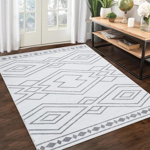 Modern Geometric Rug Thin Low Pile Carpet, Non Slip Washable Indoor Mat with Stain Resistant Backing & Reinforced Edges - 1 of 4