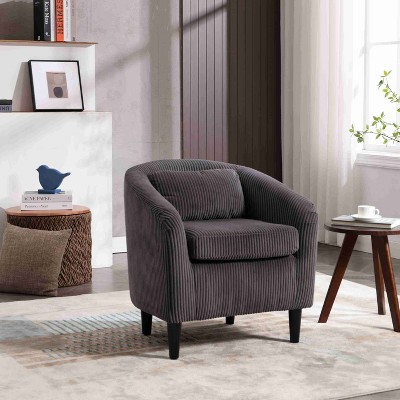 CAVINAS Corduroy Barrel Accent Chair with Curved Backrest and Pillows,Cozy Upholstered Living Room Chairs,Reading Chairs for Living Room