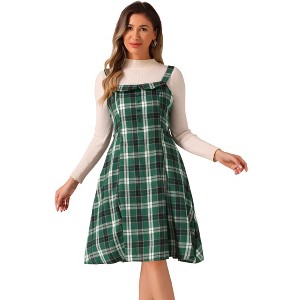 INSPIRE CHIC Women's Plaid Sleeveless Tie Back A-Line Overall Pinafore Dresses - 1 of 4