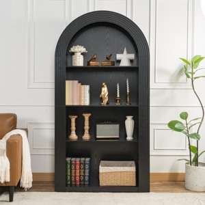 Arched Bookcase with 4 Open Shelves,Tall Bookcase with Storage Shelf for Living Room or Bedroom,Mid Century Modern Display Bookcase-Cuddlewood - 1 of 4